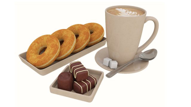 Latte Donuts Chocolate Modello 3D .c4d .max .obj .3ds .fbx .stl .blend 