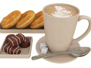 Latte Donuts Chocolate 3D Model