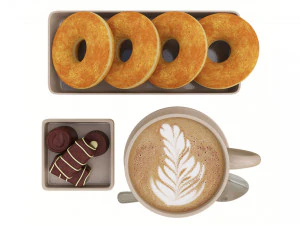 Latte Donuts Chocolate 3D Model