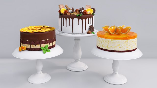 Orange Cake Collection 3D Модель .c4d .max .obj .3ds .fbx .stl .blend 