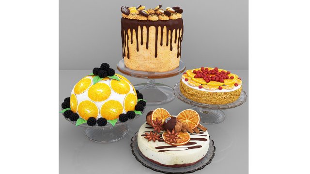 Orange Cake Collection 2 3D 模型 .c4d .max .obj .3ds .fbx .stl .blend 