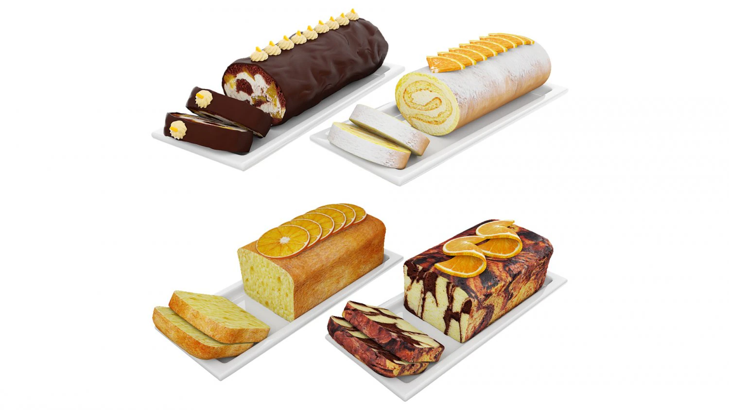 Orange Cake Collection 3 3D Model .c4d .max .obj .3ds .fbx .stl .blend 