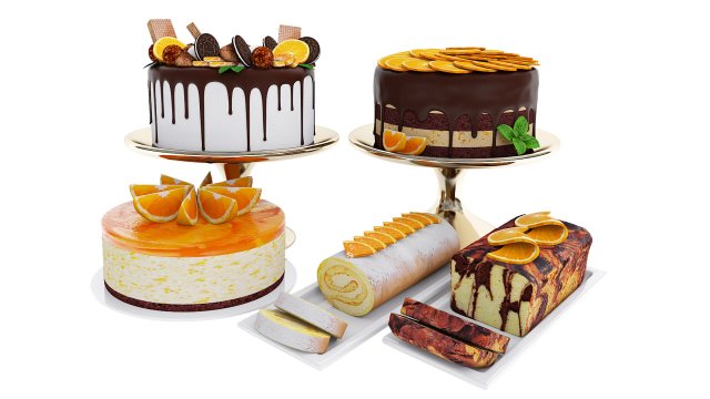 Orange Cake Collection 4 Model 3D .c4d .max .obj .3ds .fbx .stl .blend 