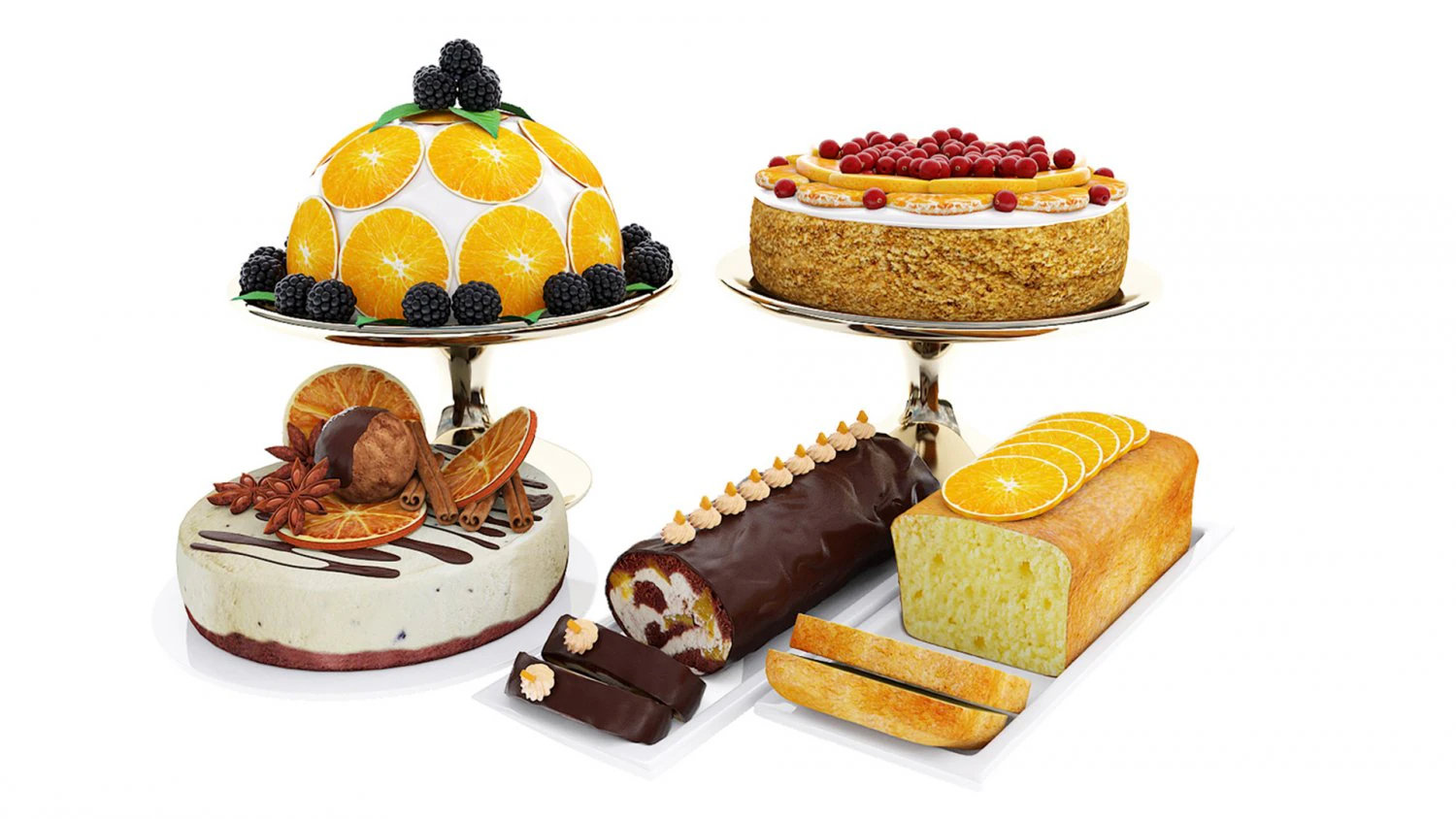 Orange Cake Collection 5 3D Model .c4d .max .obj .3ds .fbx .stl .blend 