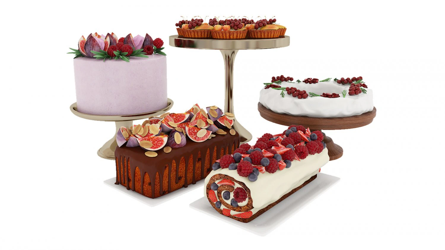 Fruit berry cake collection 3 3D Model .c4d .max .obj .3ds .fbx .stl .blend 