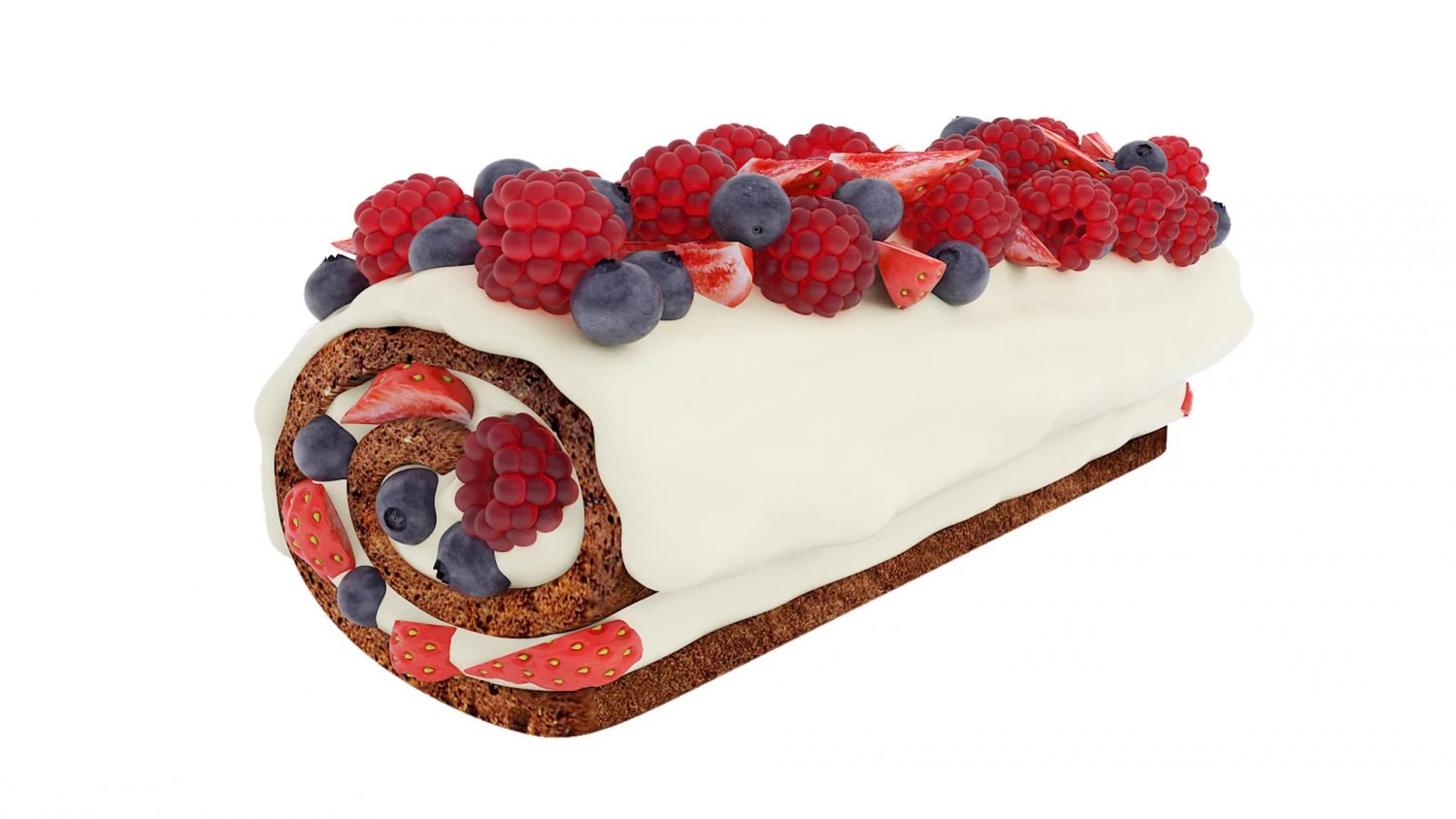 Berry Chocolate Cake Roll 3D Model .c4d .max .obj .3ds .fbx .stl .blend