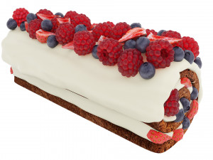 Berry Chocolate Cake Roll 3D Model