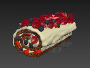 Berry Chocolate Cake Roll 3D Model