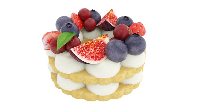 Cookie With Berries 3D Model .c4d .max .obj .3ds .fbx .stl .blend 