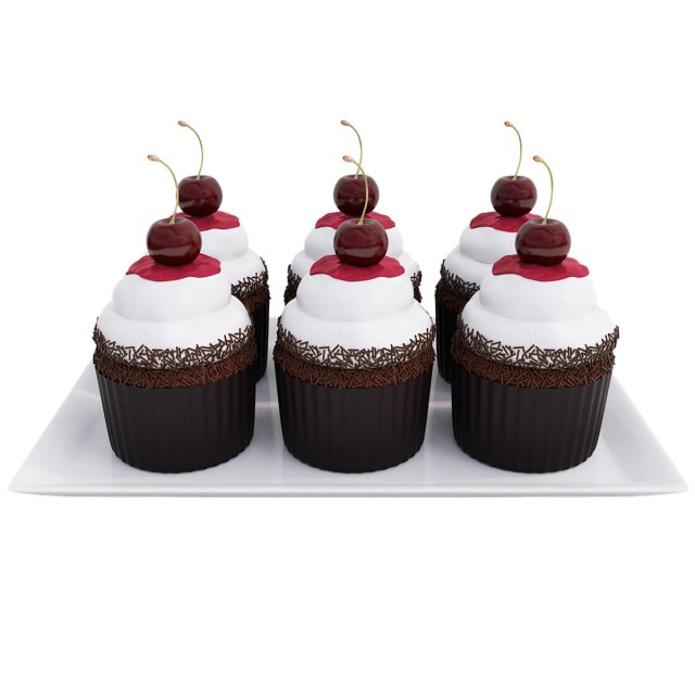 Cherry Chocolate Cupcakes 3D 모델 .c4d .max .obj .3ds .fbx .stl .blend 