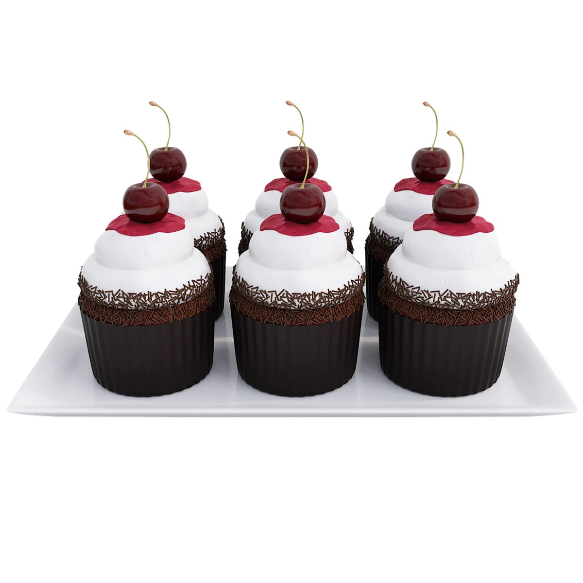 Cherry Chocolate Cupcakes 3D Model .c4d .max .obj .3ds .fbx .stl .blend 