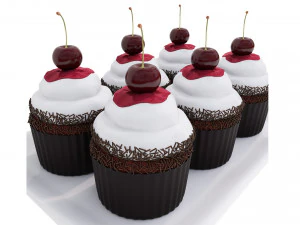 Cherry Chocolate Cupcakes 3D Model