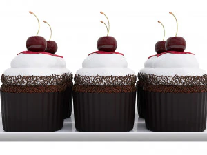 Cherry Chocolate Cupcakes 3D Model