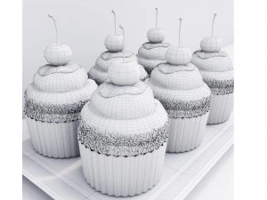 Cherry Chocolate Cupcakes 3D Model