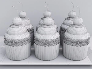 Cherry Chocolate Cupcakes 3D Model