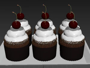 Cherry Chocolate Cupcakes 3D Model