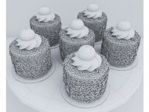 Cherry Chocolate Mini Cakes 3D Model