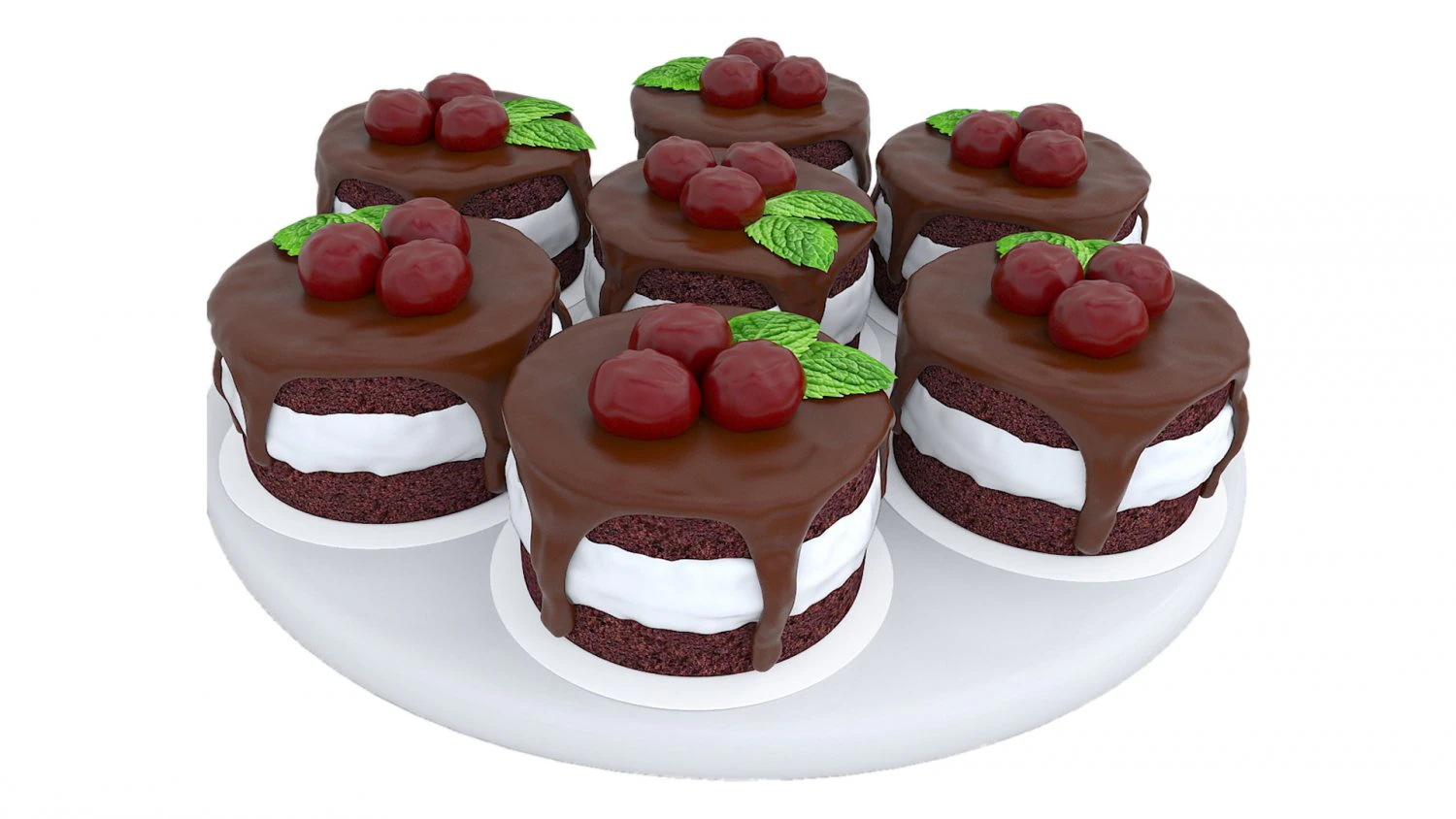 Cherry Chocolate Mini Cakes 2 3D Model .c4d .max .obj .3ds .fbx .stl .blend