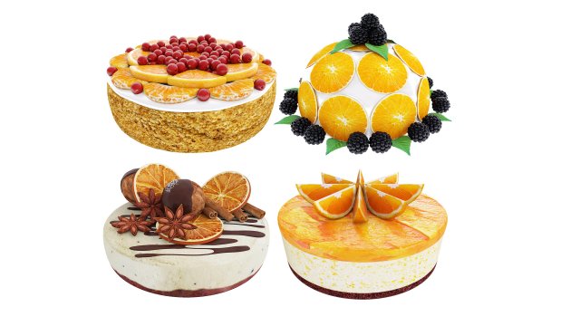 Orange Cake Collection 6 3D Model .c4d .max .obj .3ds .fbx .stl .blend 