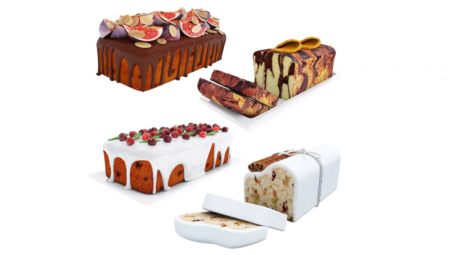 Fruit berry cake collection 4 3D Model .c4d .max .obj .3ds .fbx .stl .blend 