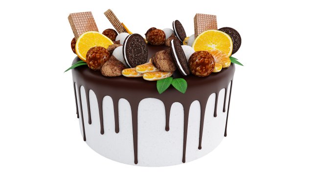 Cake With Oreo Cookies 3D Model .c4d .max .obj .3ds .fbx .stl .blend 