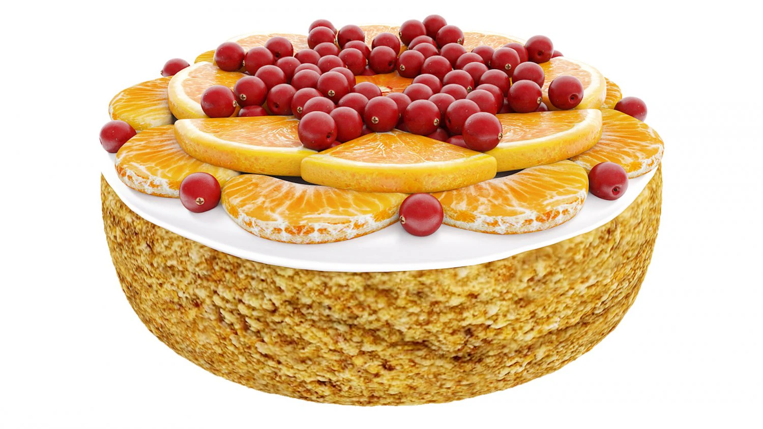 Cake With Tangerines and Cranberries 3D Model .c4d .max .obj .3ds .fbx .stl .blend 