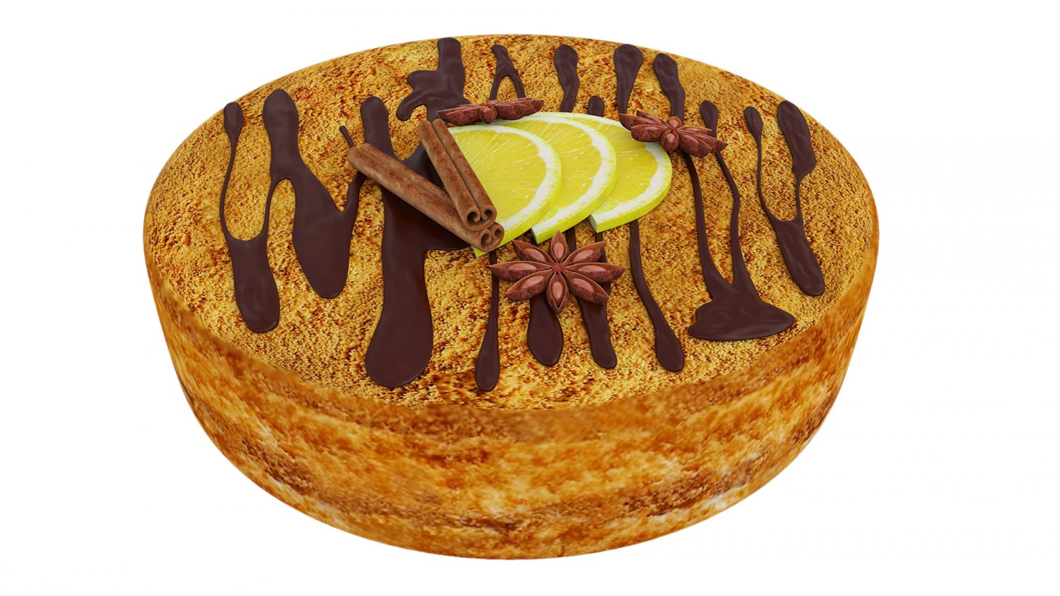 Honey Cake With Chocolate 3D Model .c4d .max .obj .3ds .fbx .stl .blend 