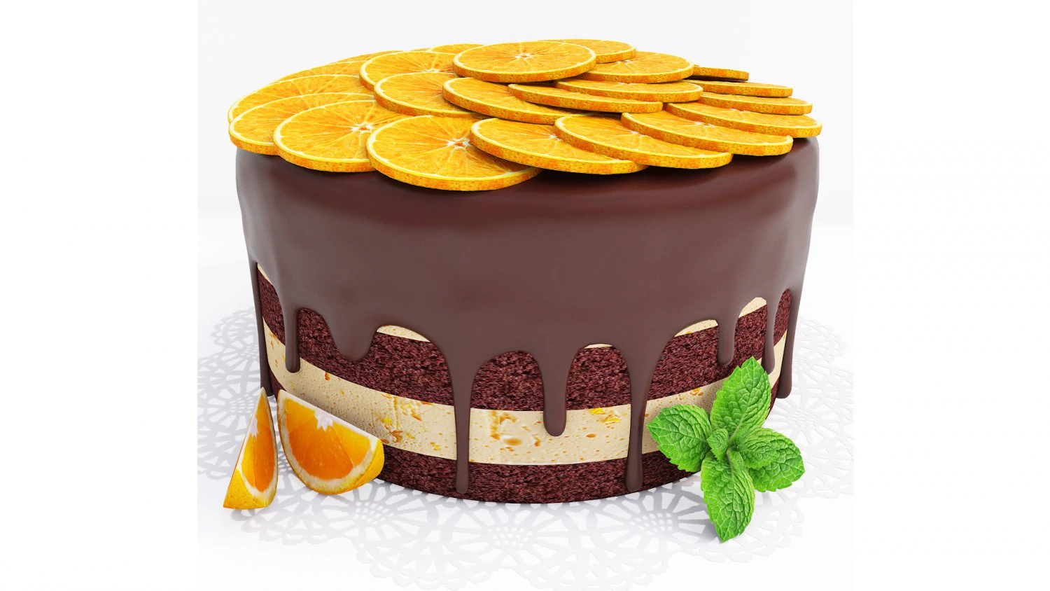 Orange Chocolate Cake 3D Model .c4d .max .obj .3ds .fbx .stl .blend 