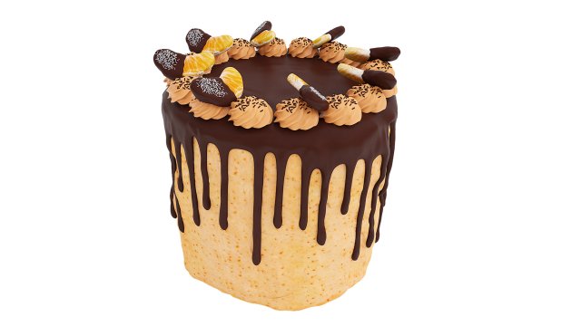 Orange Cake With Tangerines and Chocolate Model 3D .c4d .max .obj .3ds .fbx .stl .blend 