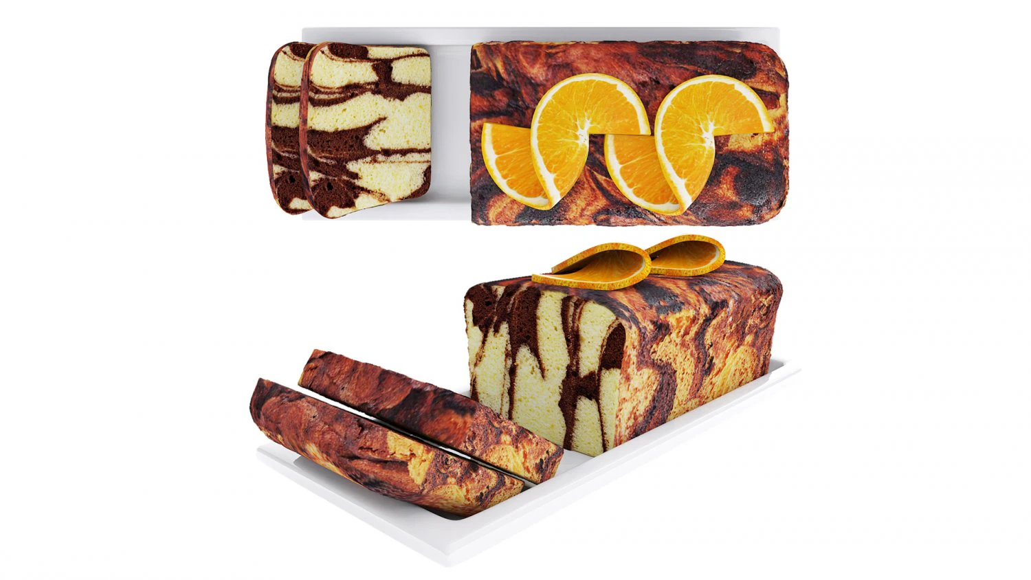 Orange Marble Cake 3D Model .c4d .max .obj .3ds .fbx .stl .blend 