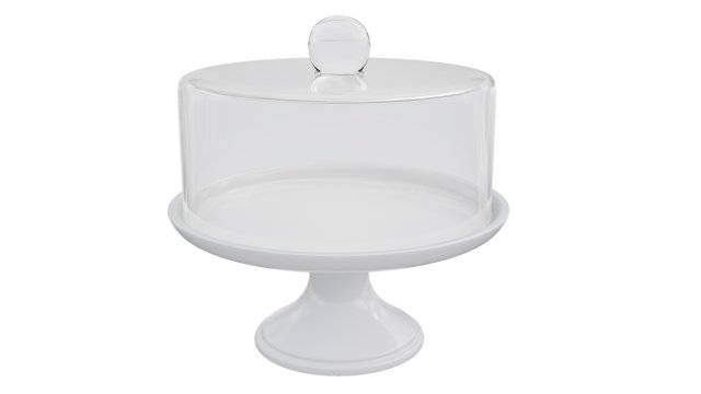 White Cake Stand and Glass Dome 3D Model .c4d .max .obj .3ds .fbx .stl .blend 