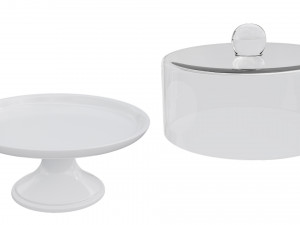 White Cake Stand and Glass Dome 3D Model
