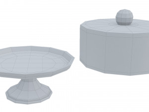 White Cake Stand and Glass Dome 3D Model