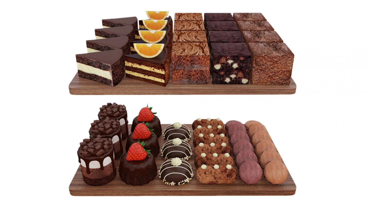 Chocolate Dessert Trays 3D Model .c4d .max .obj .3ds .fbx .stl .blend