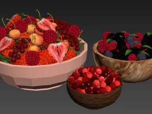 Berry wooden bowls 3D Model