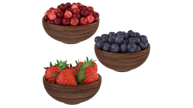 Berries in Wooden Bowls 3D Model .c4d .max .obj .3ds .fbx .stl .blend 