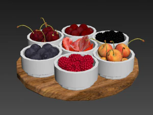 Berries in Bowls 3D Model
