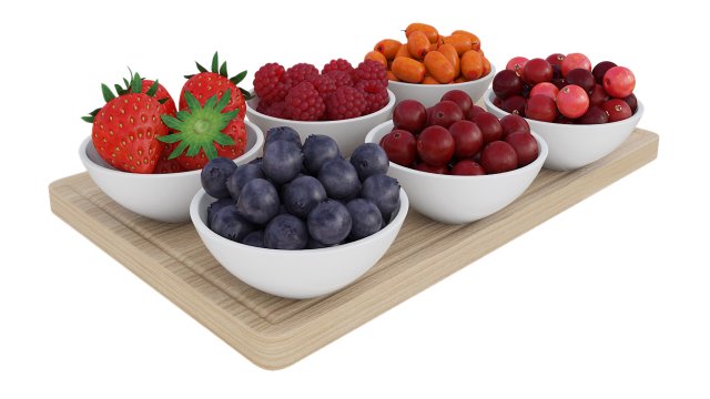 Berries in White Bowls 3D 模型 .c4d .max .obj .3ds .fbx .stl .blend 