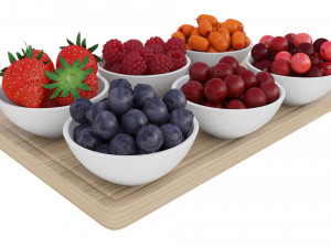 Berries in White Bowls 3D Model