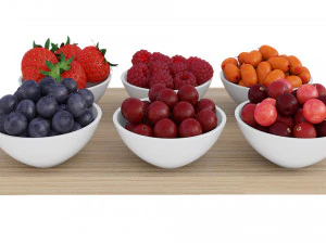 Berries in White Bowls 3D Model