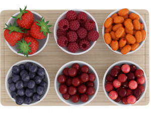 Berries in White Bowls 3D 模型