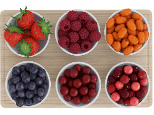Berries in White Bowls 3D Model