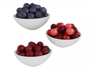 Berries in White Bowls 3D Model