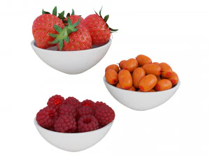 Berries in White Bowls 3D Model