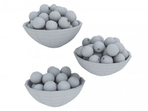 Berries in White Bowls 3D Model