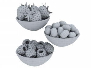 Berries in White Bowls 3D 模型