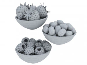 Berries in White Bowls 3D Model