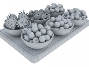 Berries in White Bowls 3D Model