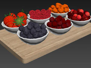 Berries in White Bowls 3D Model