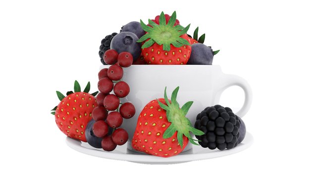 Cup of Berries 3D Model .c4d .max .obj .3ds .fbx .stl .blend 